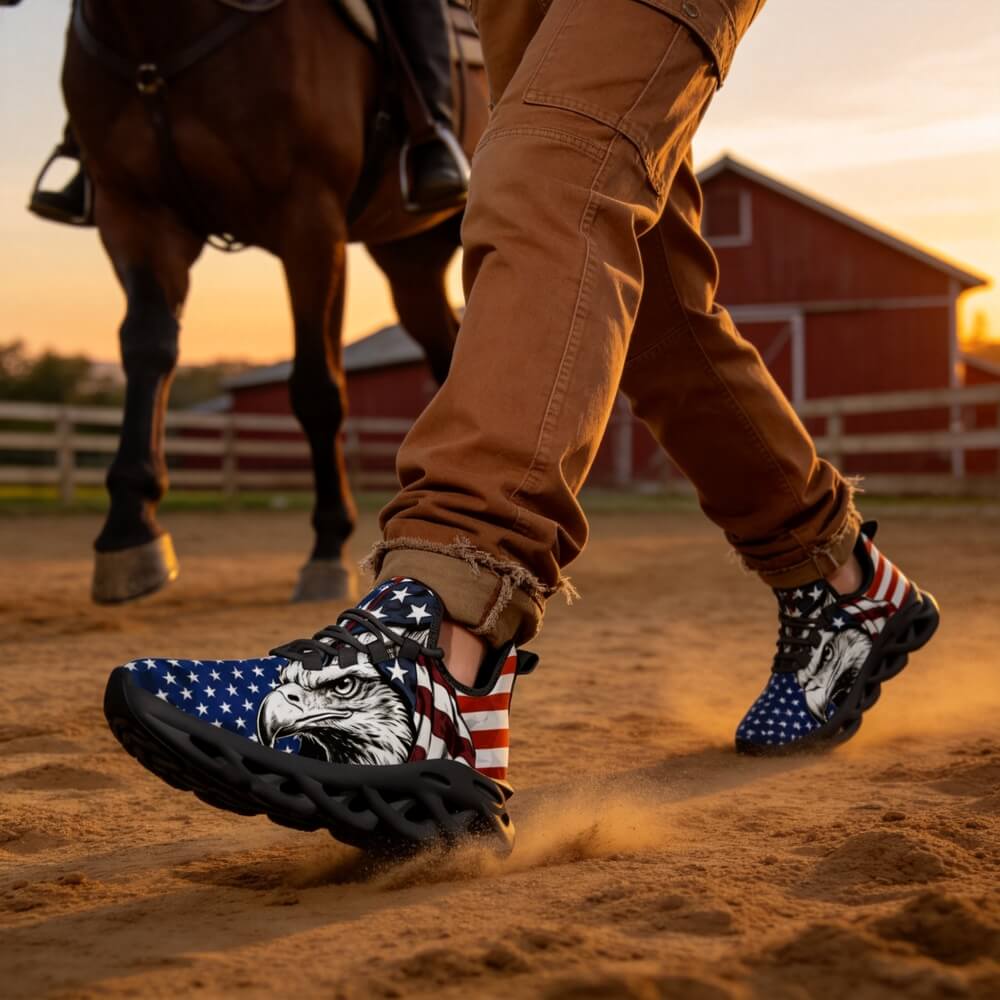 Signature Patriotic American Eagle Custom Sneaks Echoing Raw American Cred