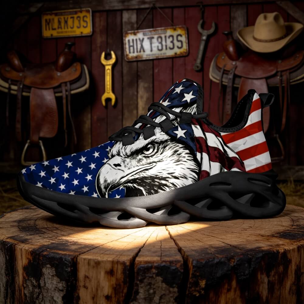 Signature Patriotic American Eagle Custom Sneaks Echoing Raw American Cred