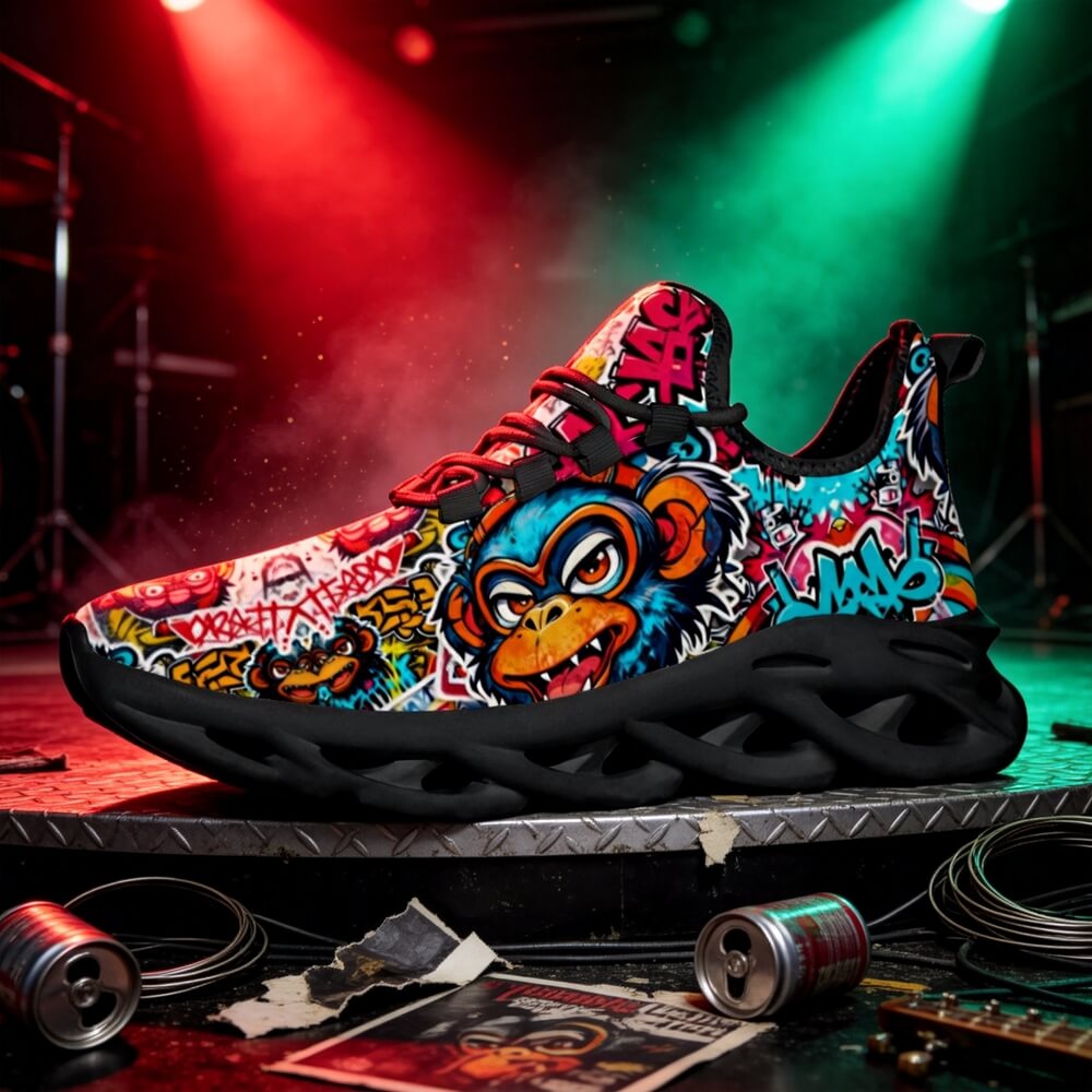Exclusive Rebel Monkey Mascot Custom Sneaks Embodying Raw Street Culture