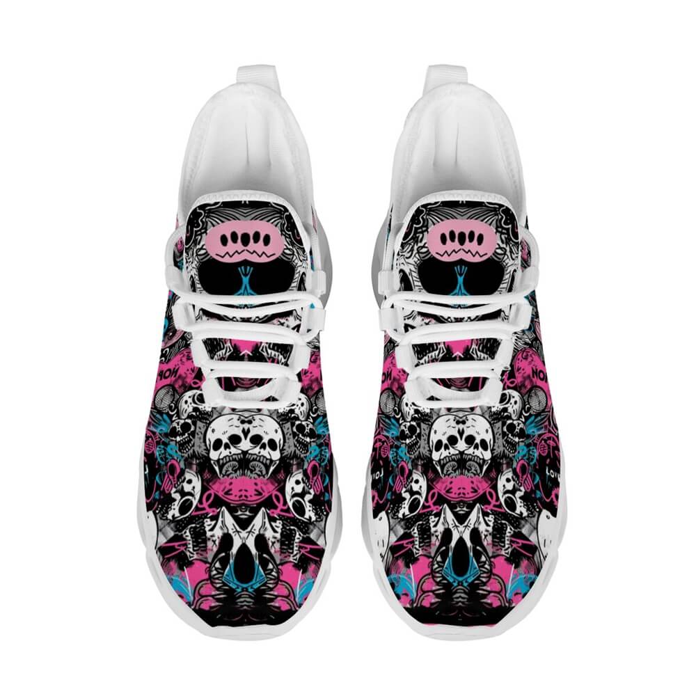Grunge Skull Character & Hearts Custom Sneaks Embodying A Bold Y2K Retro Vibe