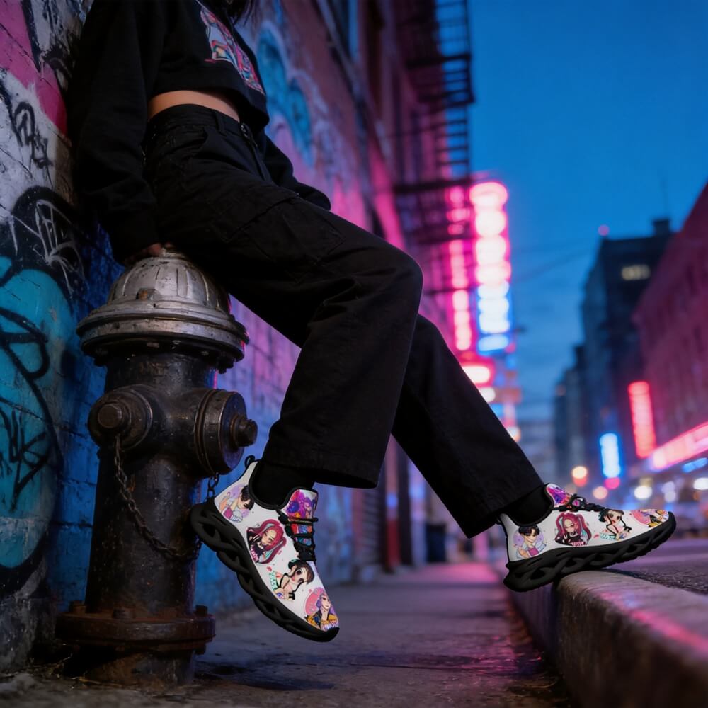 K-Pop Idol Girls Heart Gesture Custom Sneaks Embodying Harajuku Otaku Vibe