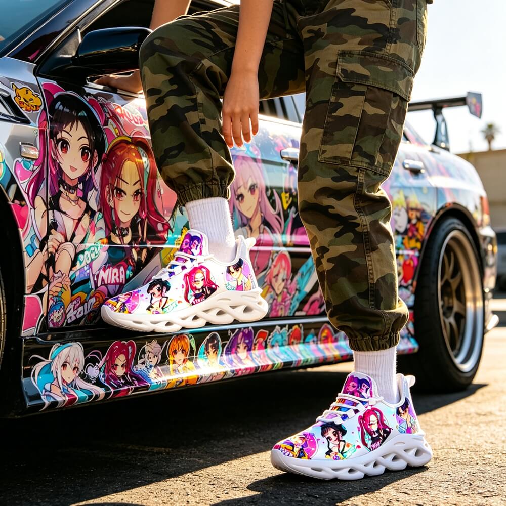 K-Pop Idol Girls Heart Gesture Custom Sneaks Embodying Harajuku Otaku Vibe
