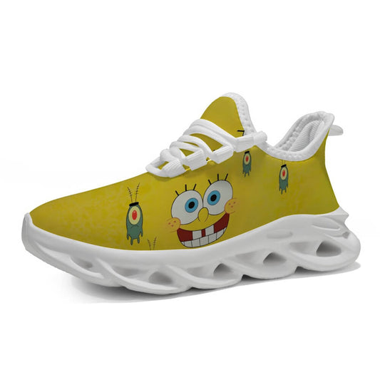 High-Contrast Yellow Sponge Custom Sneaks Inspired By Arcade Otaku Vibe