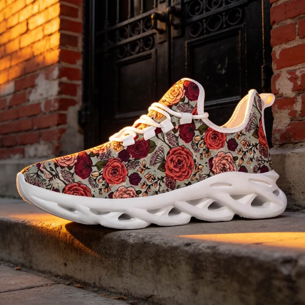 Signature Muted Red Floral Custom Sneaks Inspired By Fashion Statements