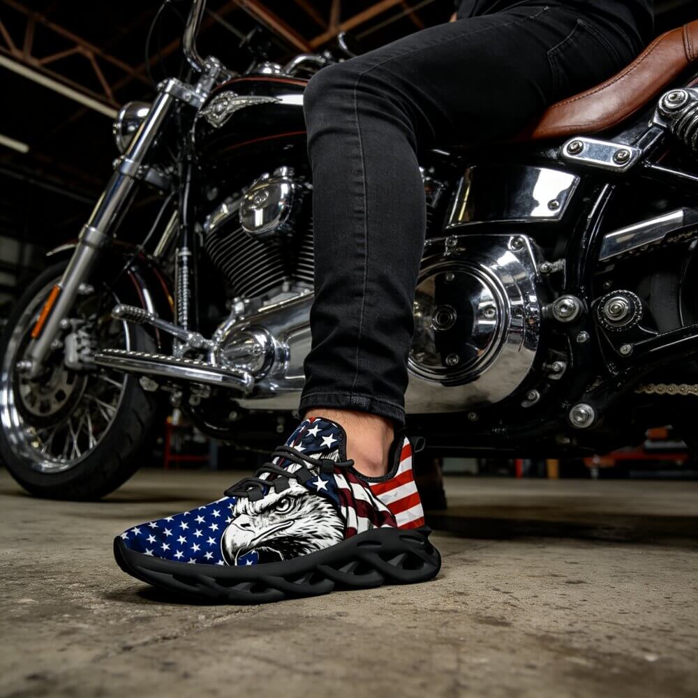 Signature Patriotic American Eagle Custom Sneaks Echoing Raw American Cred
