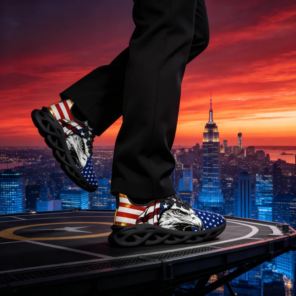 Signature Patriotic American Eagle Custom Sneaks Echoing Raw American Cred