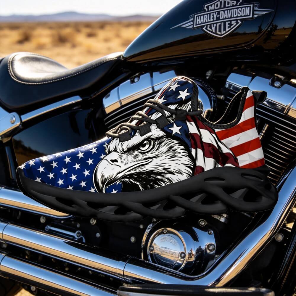 Signature Patriotic American Eagle Custom Sneaks Echoing Raw American Cred