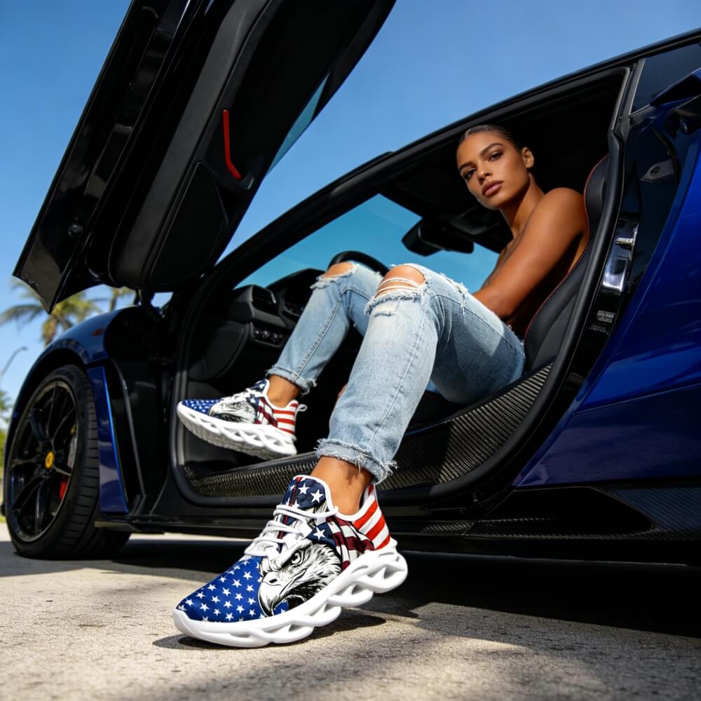 Signature Patriotic American Eagle Custom Sneaks Echoing Raw American Cred