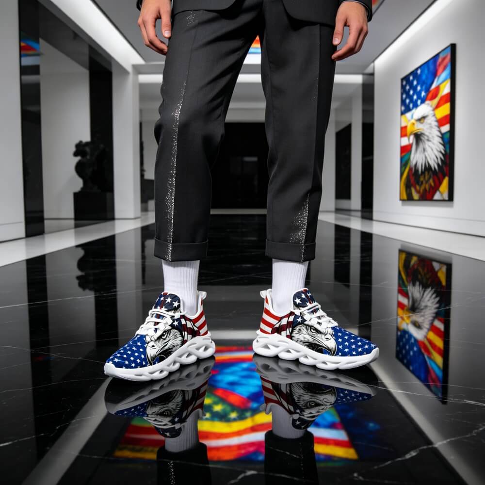 Signature Patriotic American Eagle Custom Sneaks Echoing Raw American Cred