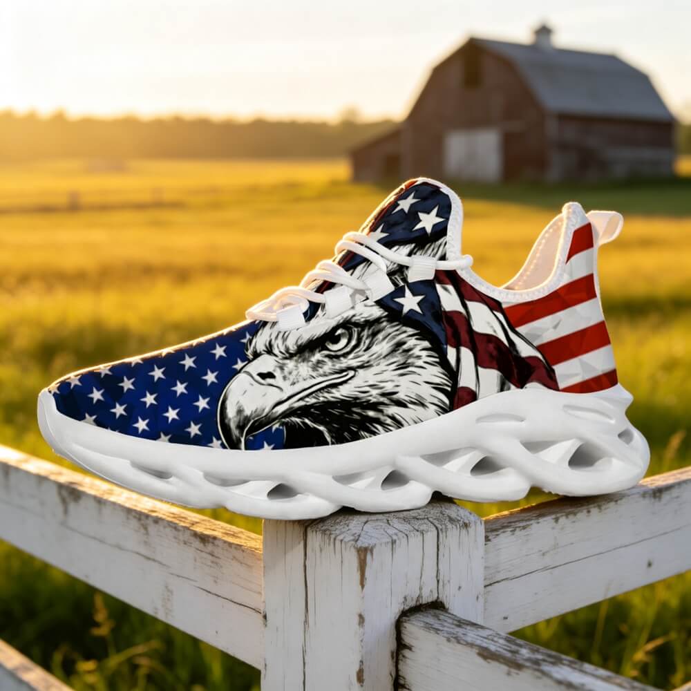 Signature Patriotic American Eagle Custom Sneaks Echoing Raw American Cred