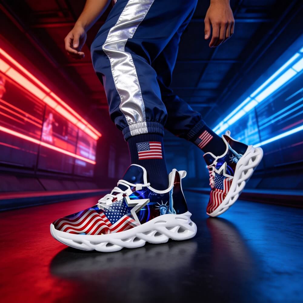 Americana Stars Liberty Glow Custom Sneaks Channeling Patriotic Street Art