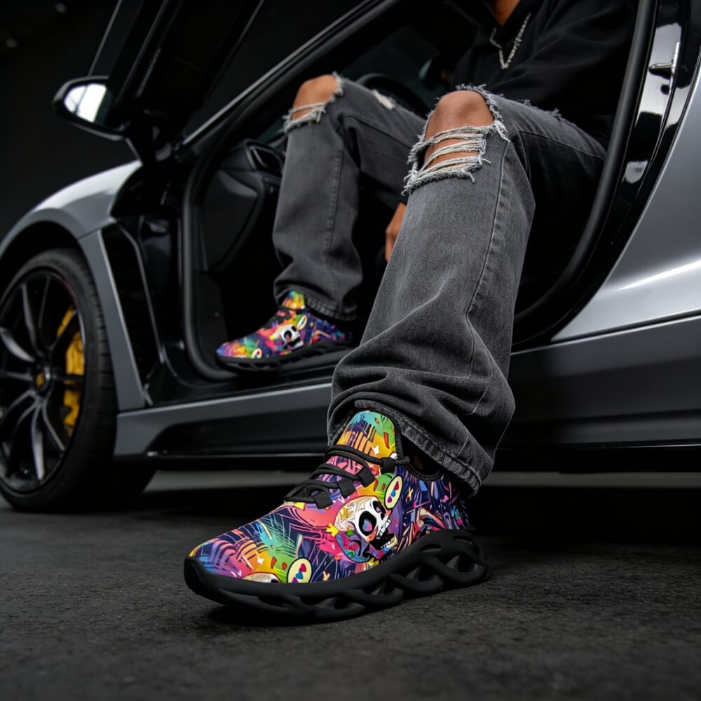 Signature Sugar Skull Pop Collage Custom Sneaks Echoing Cyber Pop Culture Drop