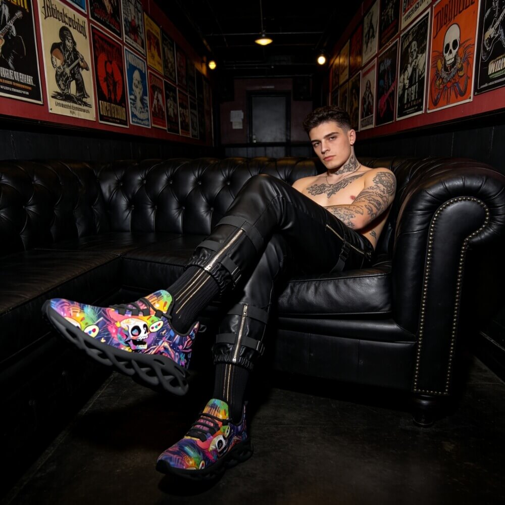 Signature Sugar Skull Pop Collage Custom Sneaks Echoing Cyber Pop Culture Drop