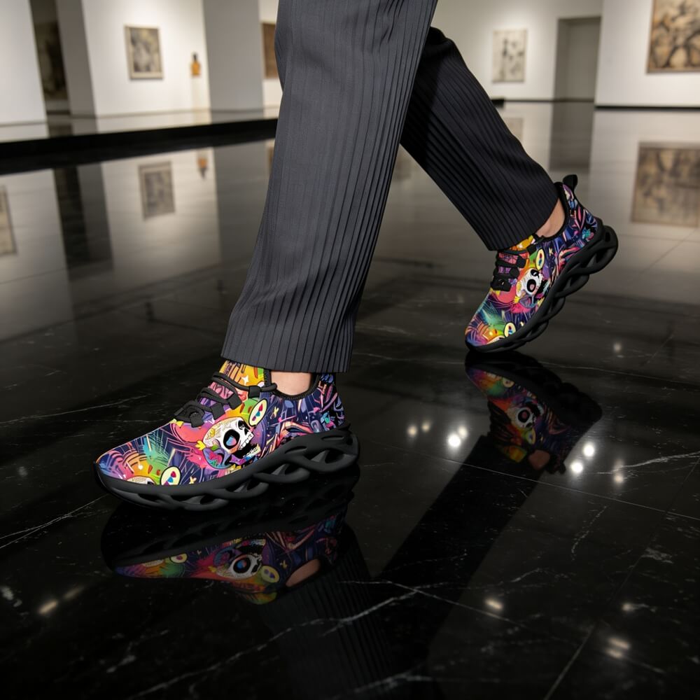 Signature Sugar Skull Pop Collage Custom Sneaks Echoing Cyber Pop Culture Drop