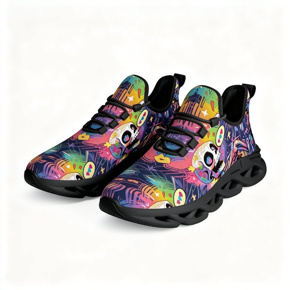 Signature Sugar Skull Pop Collage Custom Sneaks Echoing Cyber Pop Culture Drop