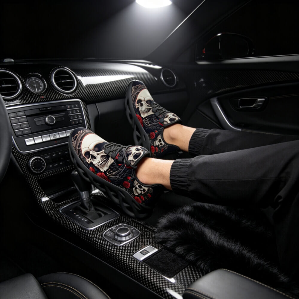 Limited Edition Baroque Skull & Roses Custom Sneaks with Retro Grunge Vibe
