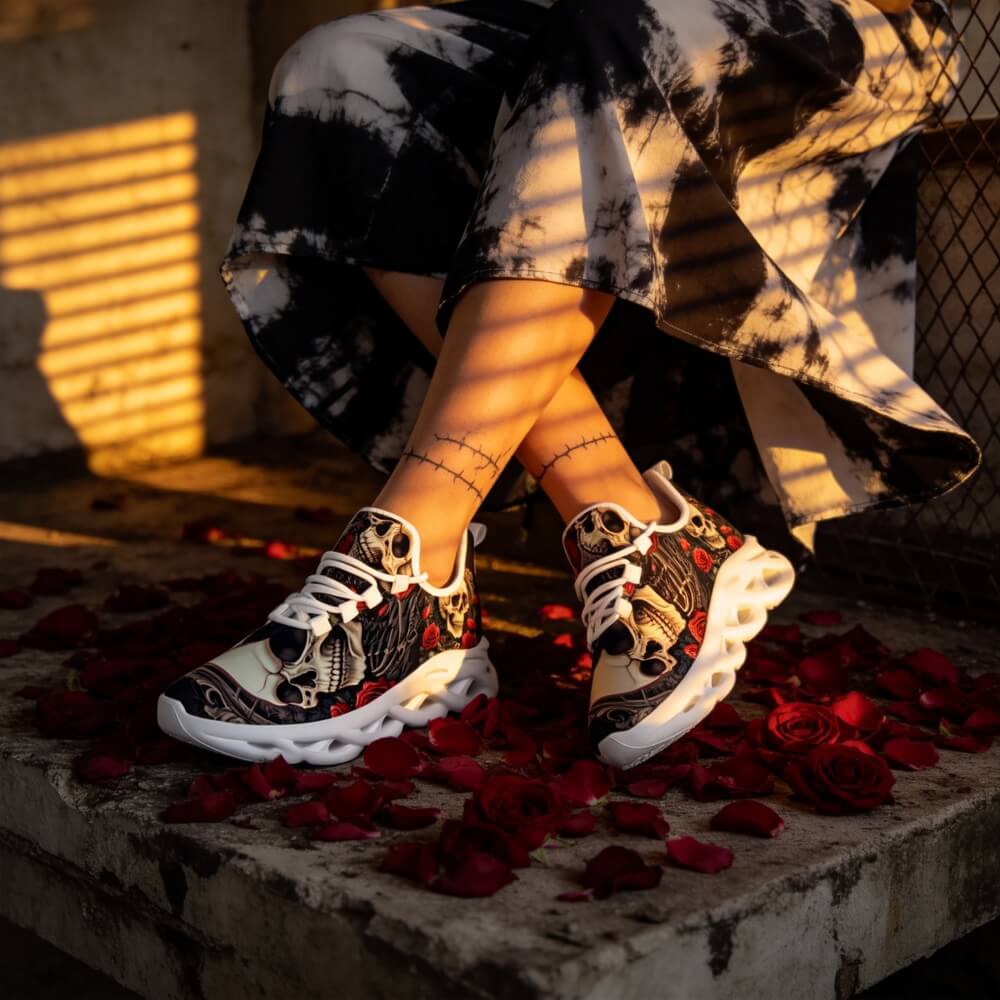 Limited Edition Baroque Skull & Roses Custom Sneaks with Retro Grunge Vibe