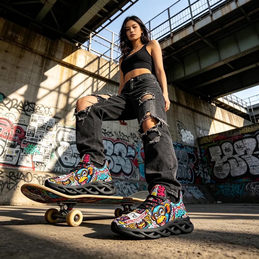 Exclusive Rebel Monkey Mascot Custom Sneaks Embodying Raw Street Culture