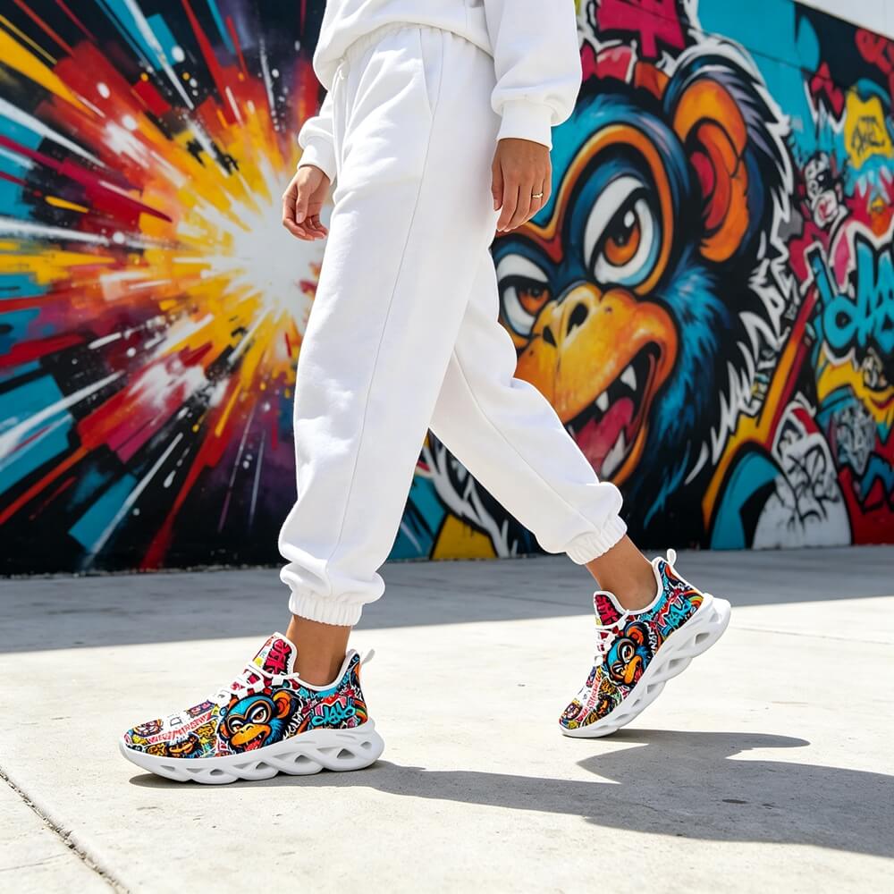 Exclusive Rebel Monkey Mascot Custom Sneaks Embodying Raw Street Culture