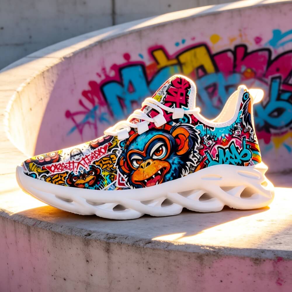Exclusive Rebel Monkey Mascot Custom Sneaks Embodying Raw Street Culture