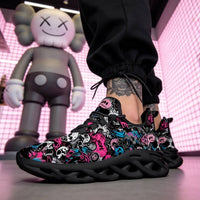 Grunge Skull Character & Hearts Custom Sneaks Embodying A Bold Y2K Retro Vibe