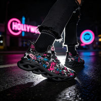 Grunge Skull Character & Hearts Custom Sneaks Embodying A Bold Y2K Retro Vibe