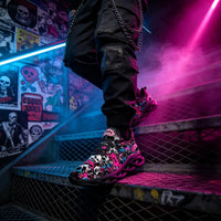 Grunge Skull Character & Hearts Custom Sneaks Embodying A Bold Y2K Retro Vibe