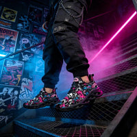 Grunge Skull Character & Hearts Custom Sneaks Embodying A Bold Y2K Retro Vibe