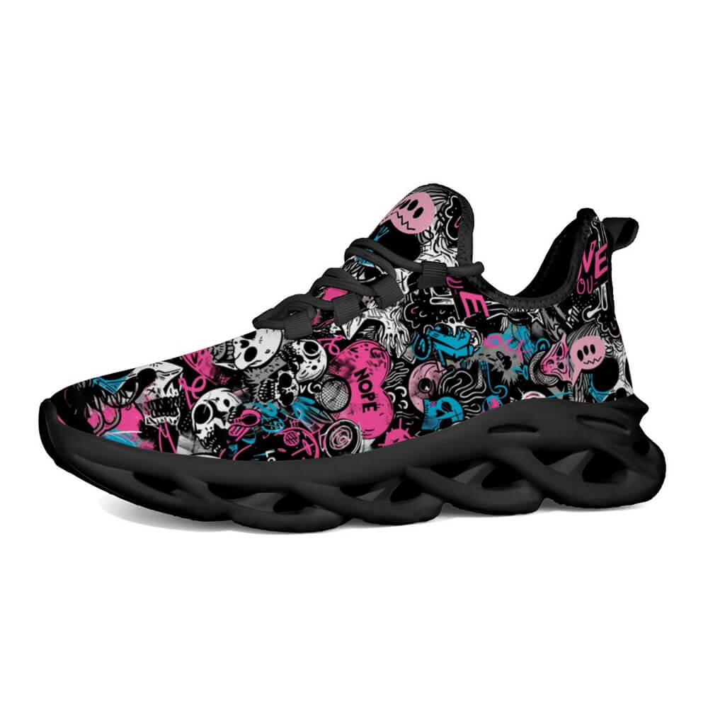 Grunge Skull Character & Hearts Custom Sneaks Embodying A Bold Y2K Retro Vibe