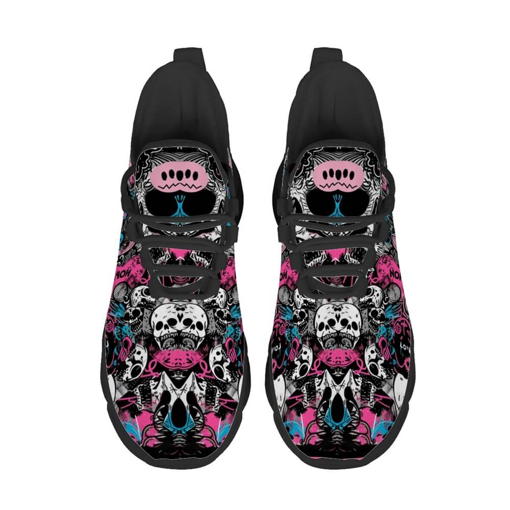 Grunge Skull Character & Hearts Custom Sneaks Embodying A Bold Y2K Retro Vibe