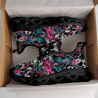 Grunge Skull Character & Hearts Custom Sneaks Embodying A Bold Y2K Retro Vibe