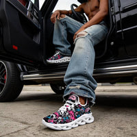 Grunge Skull Character & Hearts Custom Sneaks Embodying A Bold Y2K Retro Vibe