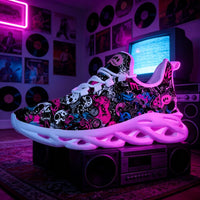 Grunge Skull Character & Hearts Custom Sneaks Embodying A Bold Y2K Retro Vibe