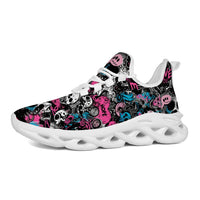 Grunge Skull Character & Hearts Custom Sneaks Embodying A Bold Y2K Retro Vibe