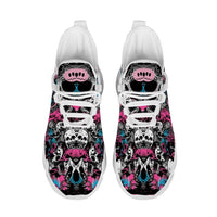 Grunge Skull Character & Hearts Custom Sneaks Embodying A Bold Y2K Retro Vibe