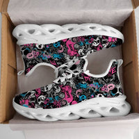 Grunge Skull Character & Hearts Custom Sneaks Embodying A Bold Y2K Retro Vibe