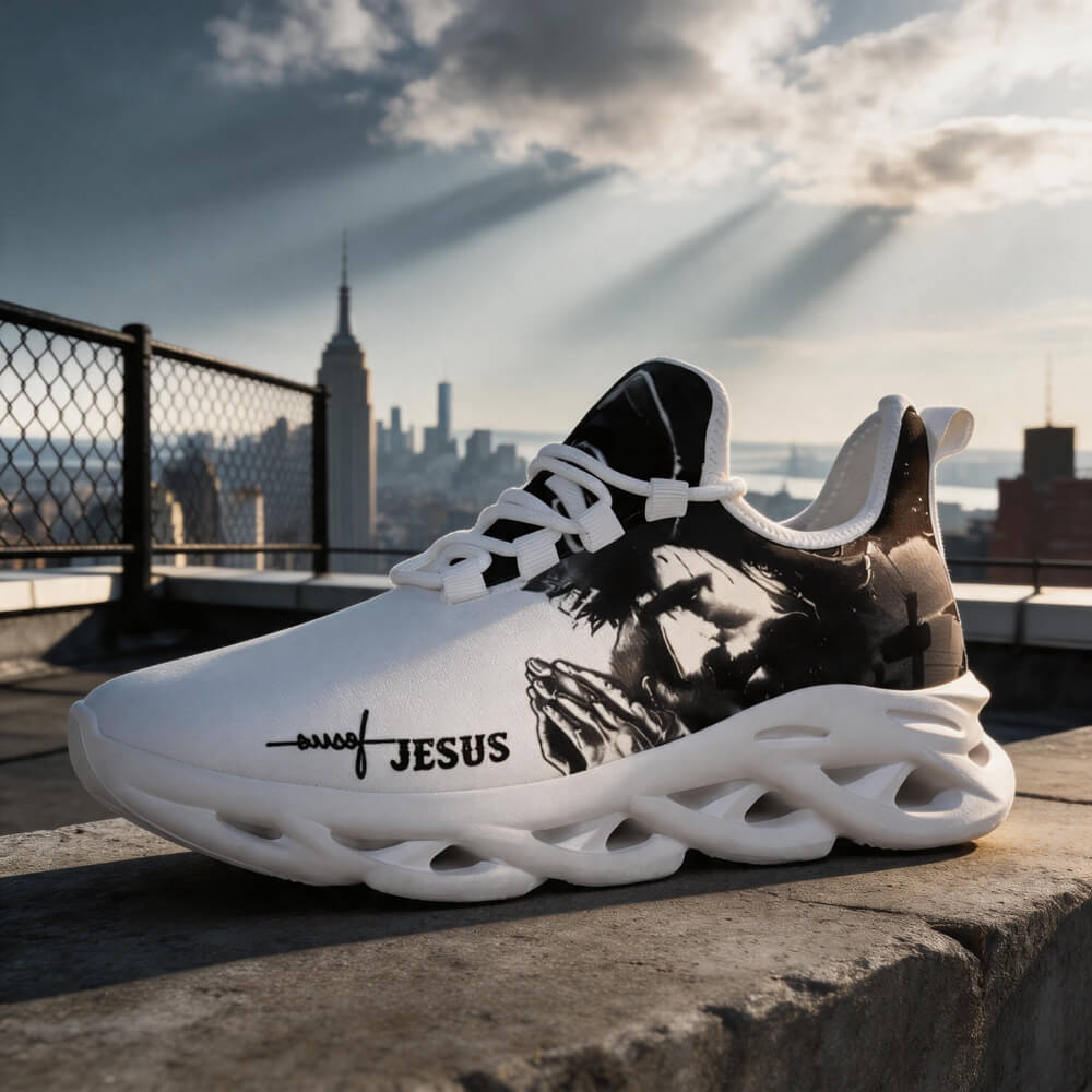 Exclusive Jesus Christ Praying Custom Sneaks Infused With Spiritual Art