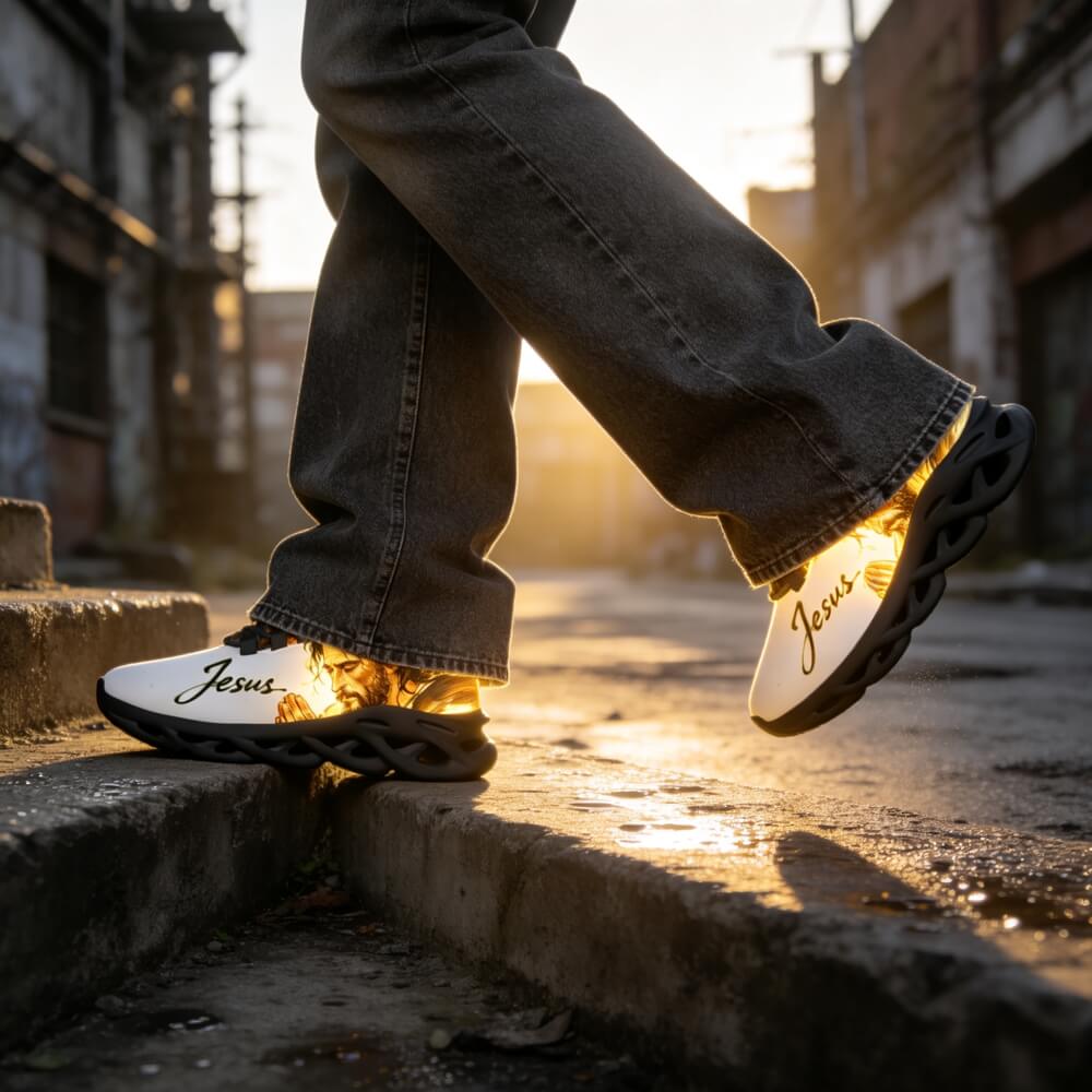 Signature Praying Hands & Faith Custom Sneaks Echoing Raw Street Cred
