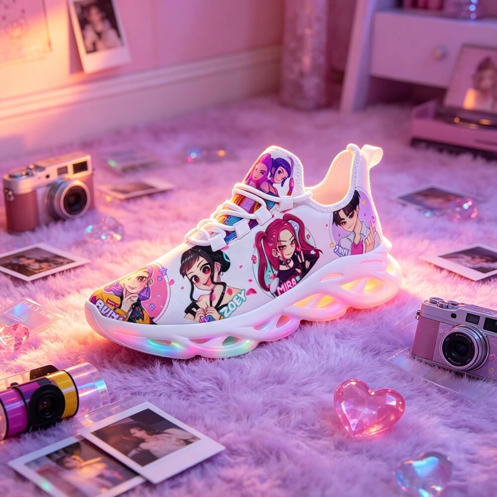 K-Pop Idol Girls Heart Gesture Custom Sneaks Embodying Harajuku Otaku Vibe