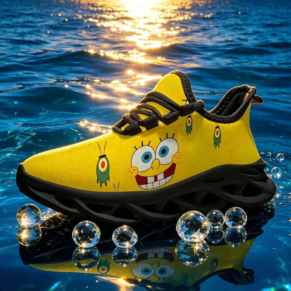 High-Contrast Yellow Sponge Custom Sneaks Inspired By Arcade Otaku Vibe