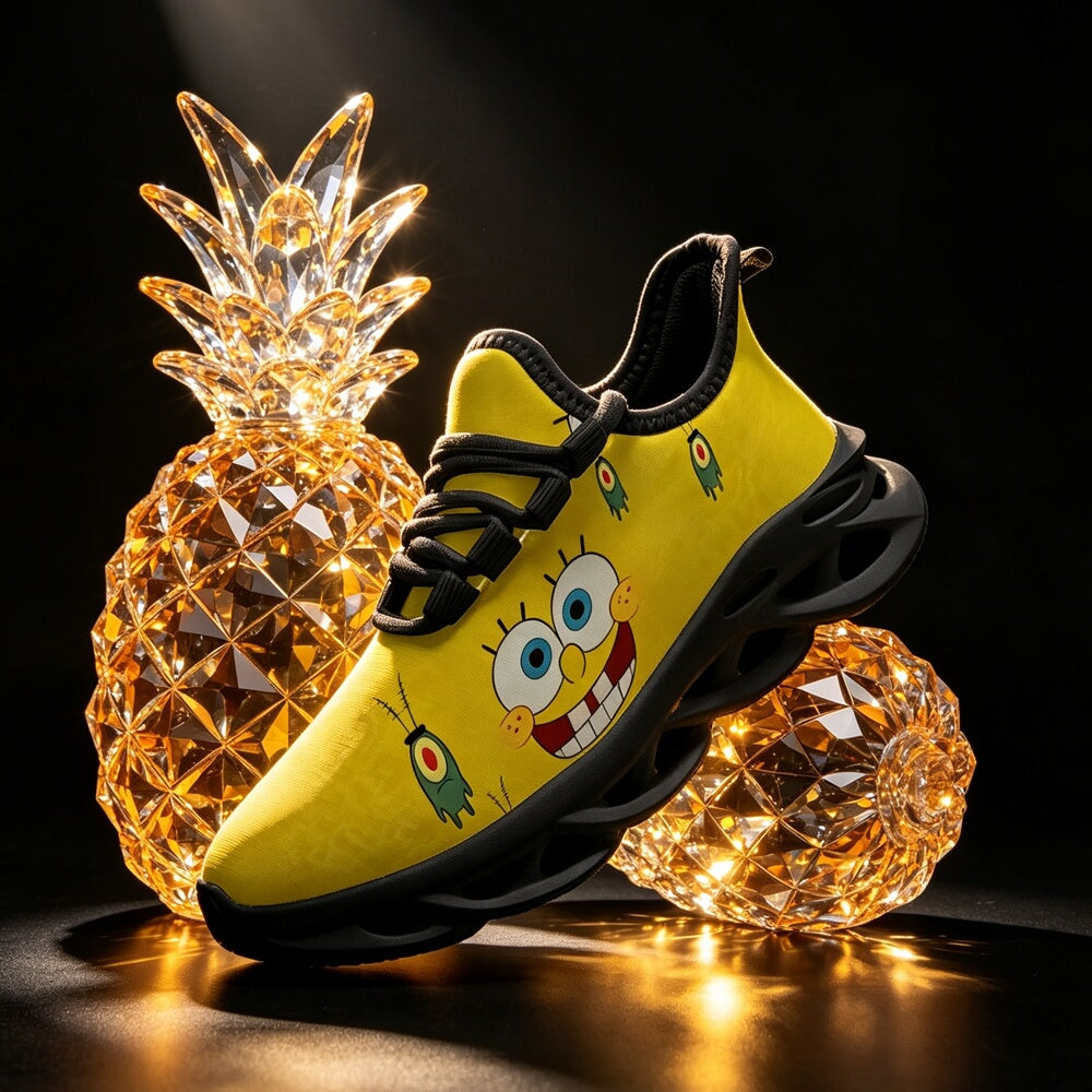 High-Contrast Yellow Sponge Custom Sneaks Inspired By Arcade Otaku Vibe
