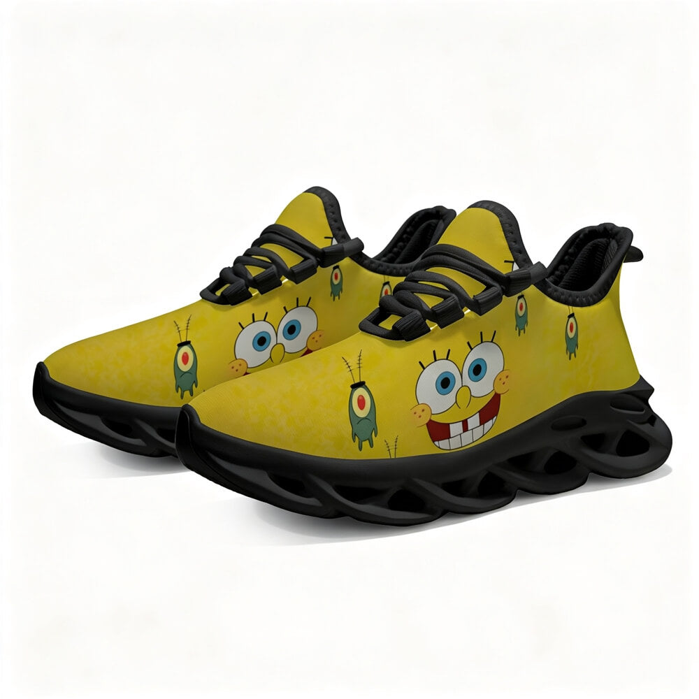 High-Contrast Yellow Sponge Custom Sneaks Inspired By Arcade Otaku Vibe