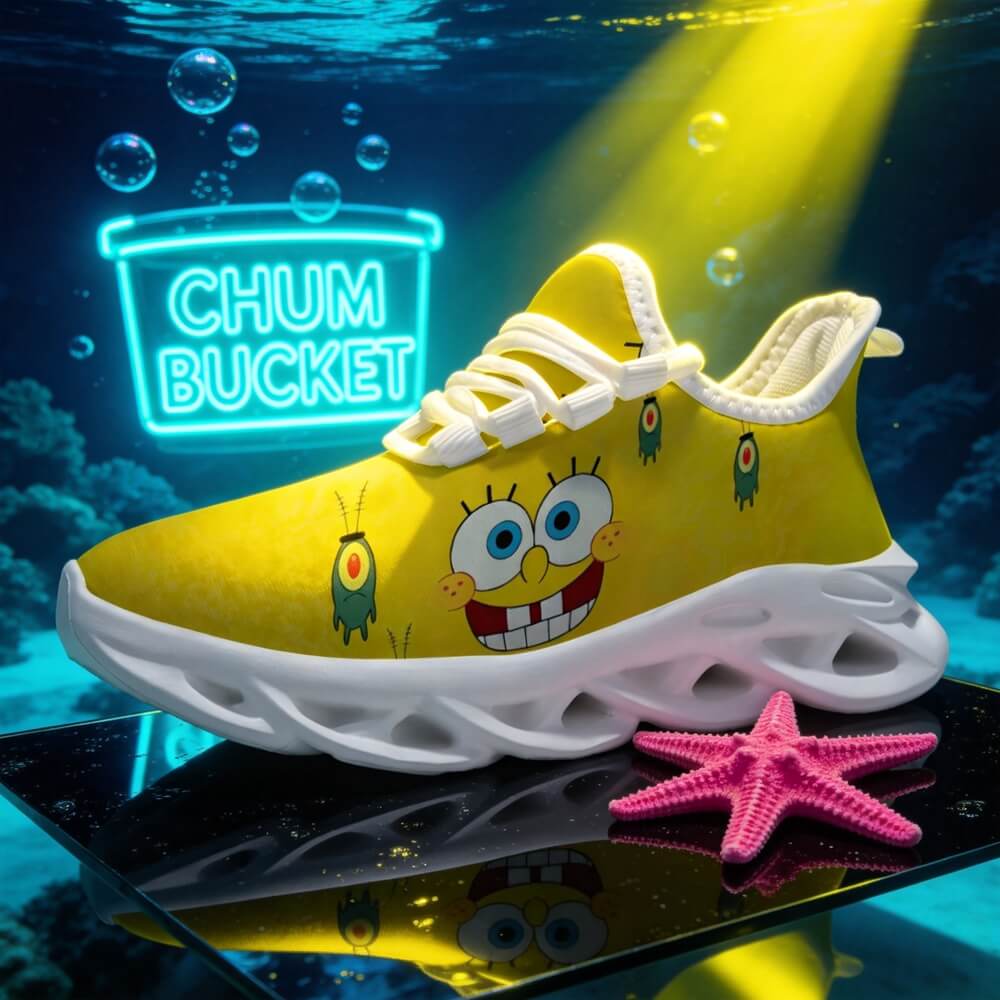 High-Contrast Yellow Sponge Custom Sneaks Inspired By Arcade Otaku Vibe