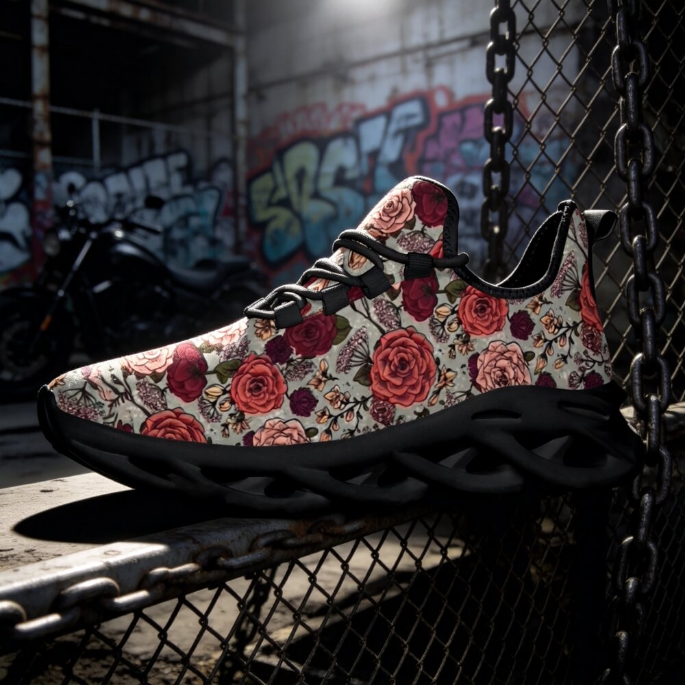 Signature Muted Red Floral Custom Sneaks Inspired By Fashion Statements