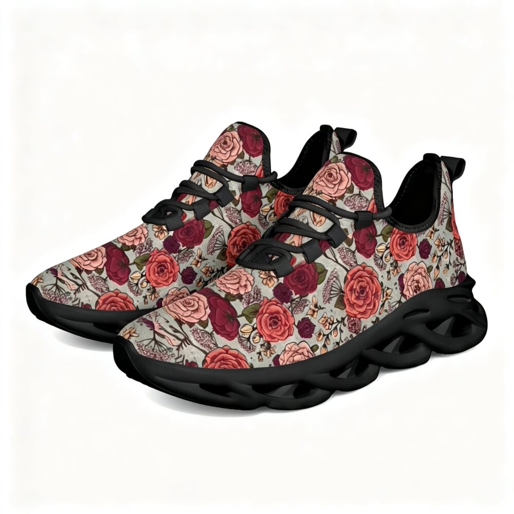 Signature Muted Red Floral Custom Sneaks Inspired By Fashion Statements