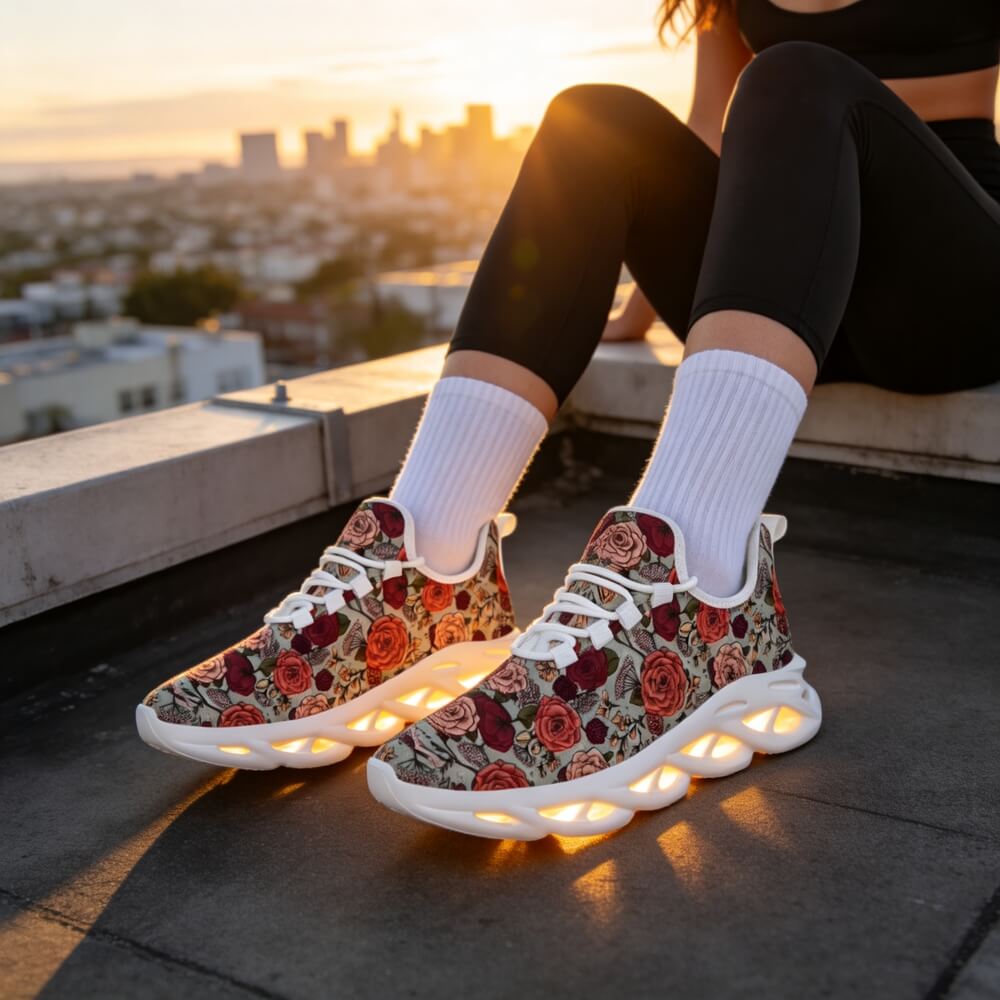 Signature Muted Red Floral Custom Sneaks Inspired By Fashion Statements