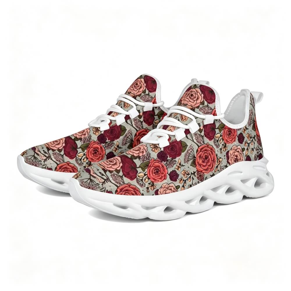 Signature Muted Red Floral Custom Sneaks Inspired By Fashion Statements